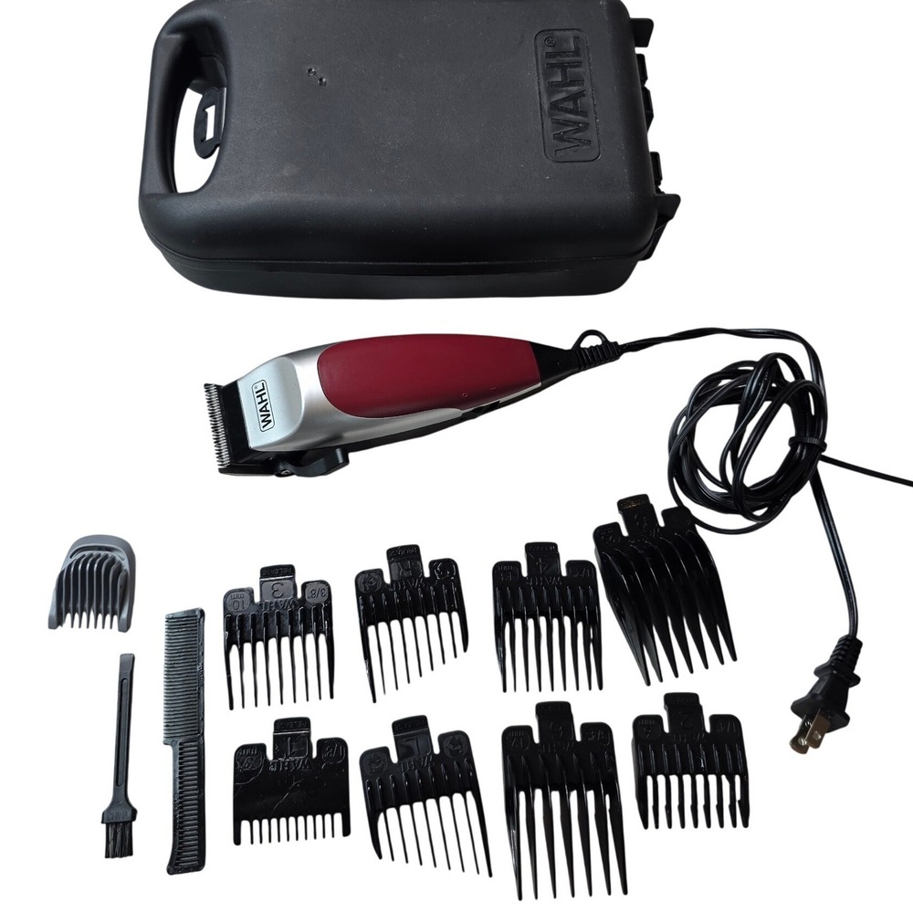 Wahl Precision Hair Clipper Set Red Silver Corded Model CIMA Case Guards W2